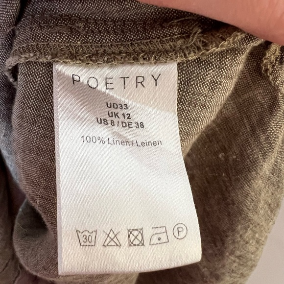 Poetry Linen Dress Button Front Short Sleeve V-Neck Minimalist Lagenlook Sz 8 - Picture 8 of 12